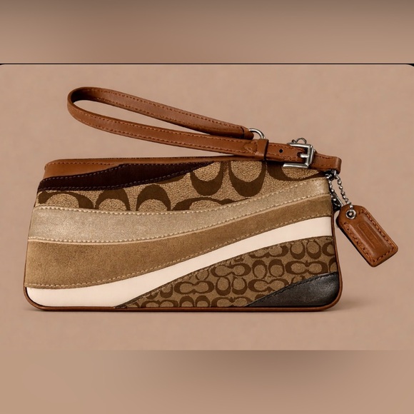 Coach Tan and Brown Patchwork Wristlet - Picture 3 of 6